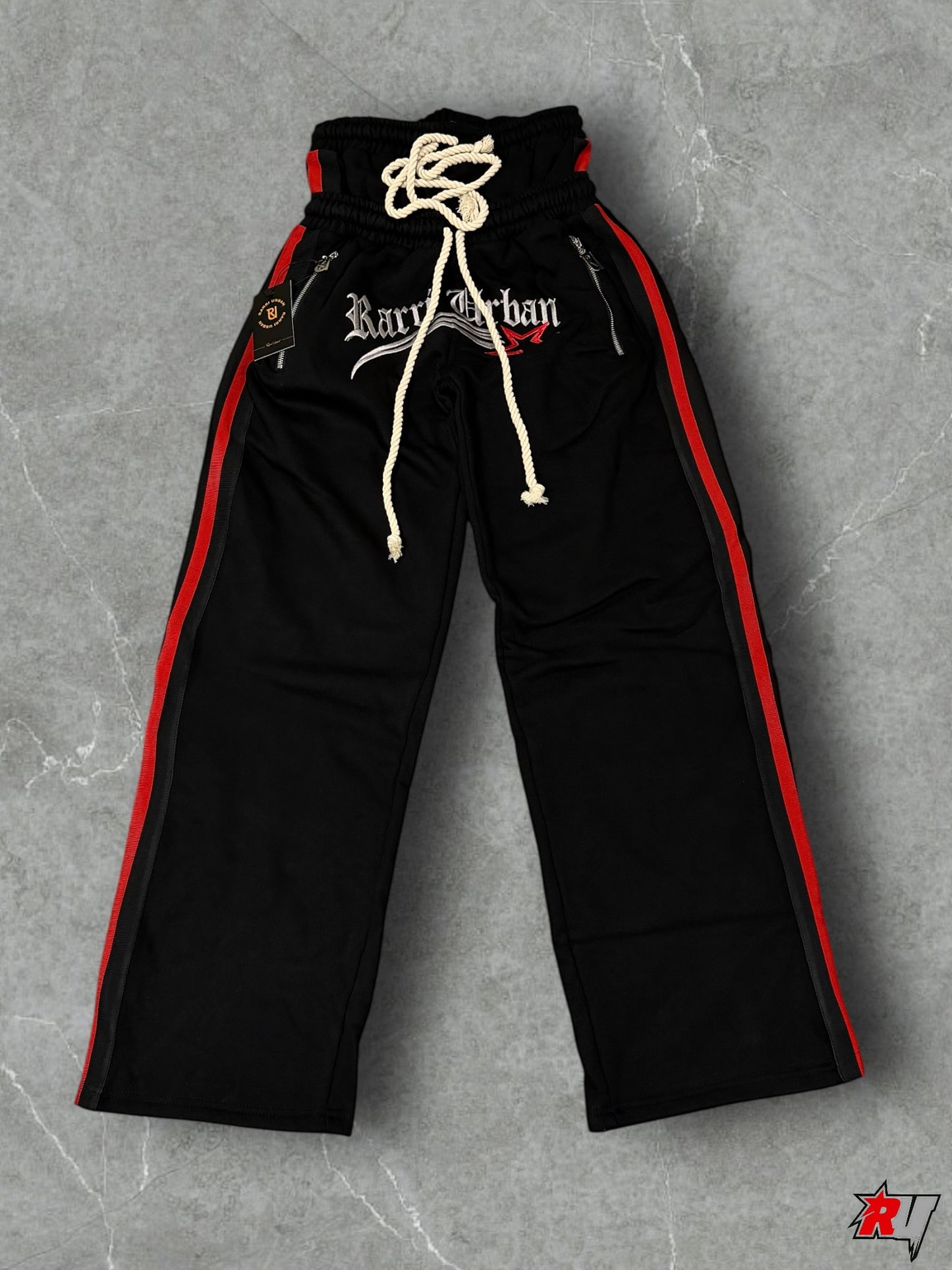 RarriUrban Embroidered Double Layer Stripe Pant.[Black]