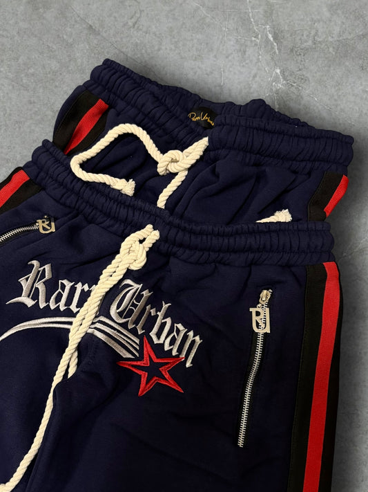 RarriUrban Embroidered Double Layer Stripe Pant.[Navy blue]