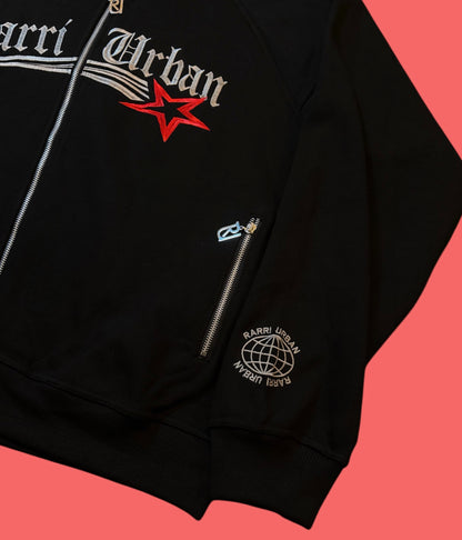 RarriUrban Stone Embroidered Zip-Through Fleece Hoodie