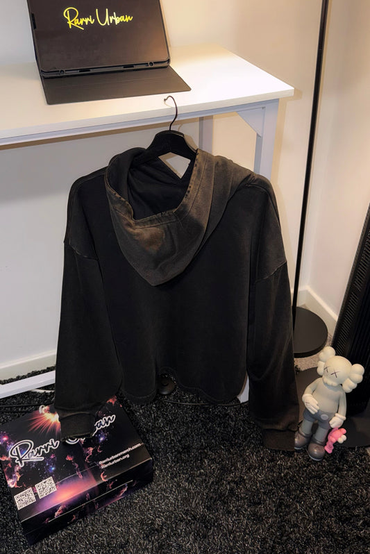 “Virgin Mary” Vintage Washed Frayed-Hem Hoodie