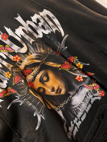 “Virgin Mary” Vintage Washed Frayed-Hem Hoodie