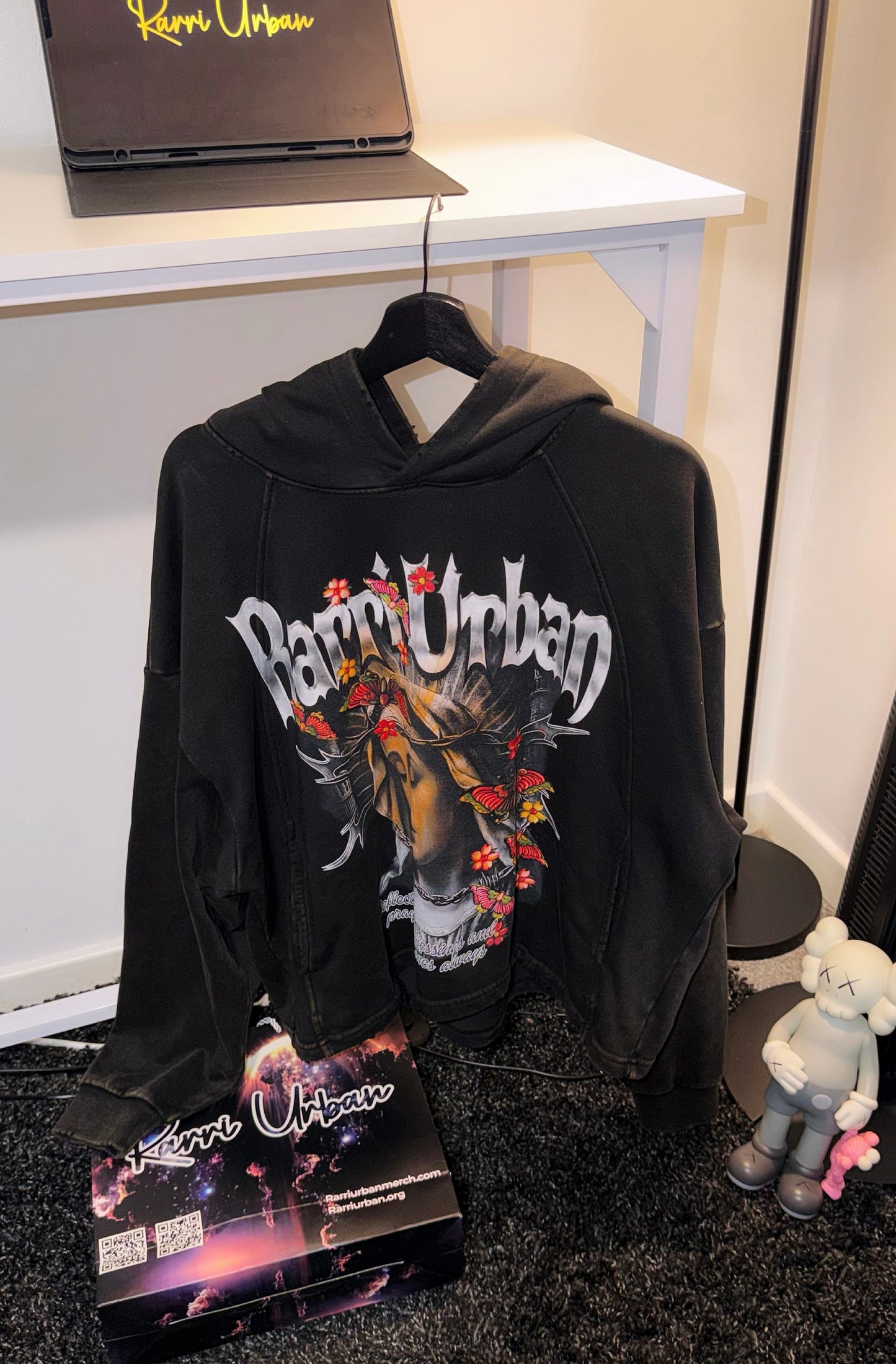 “Virgin Mary” Vintage Washed Frayed-Hem Hoodie